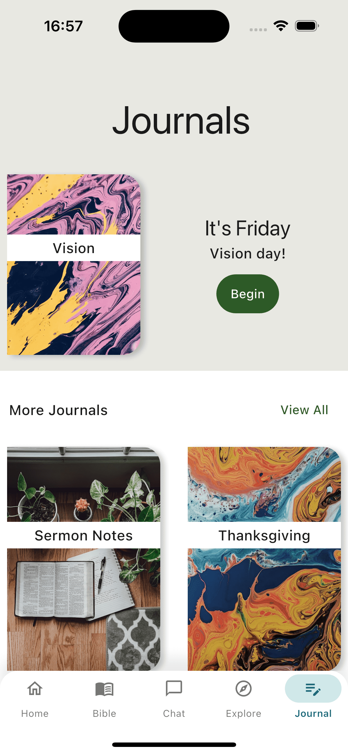 Journal templates with vision, sermon notes, and thanksgiving